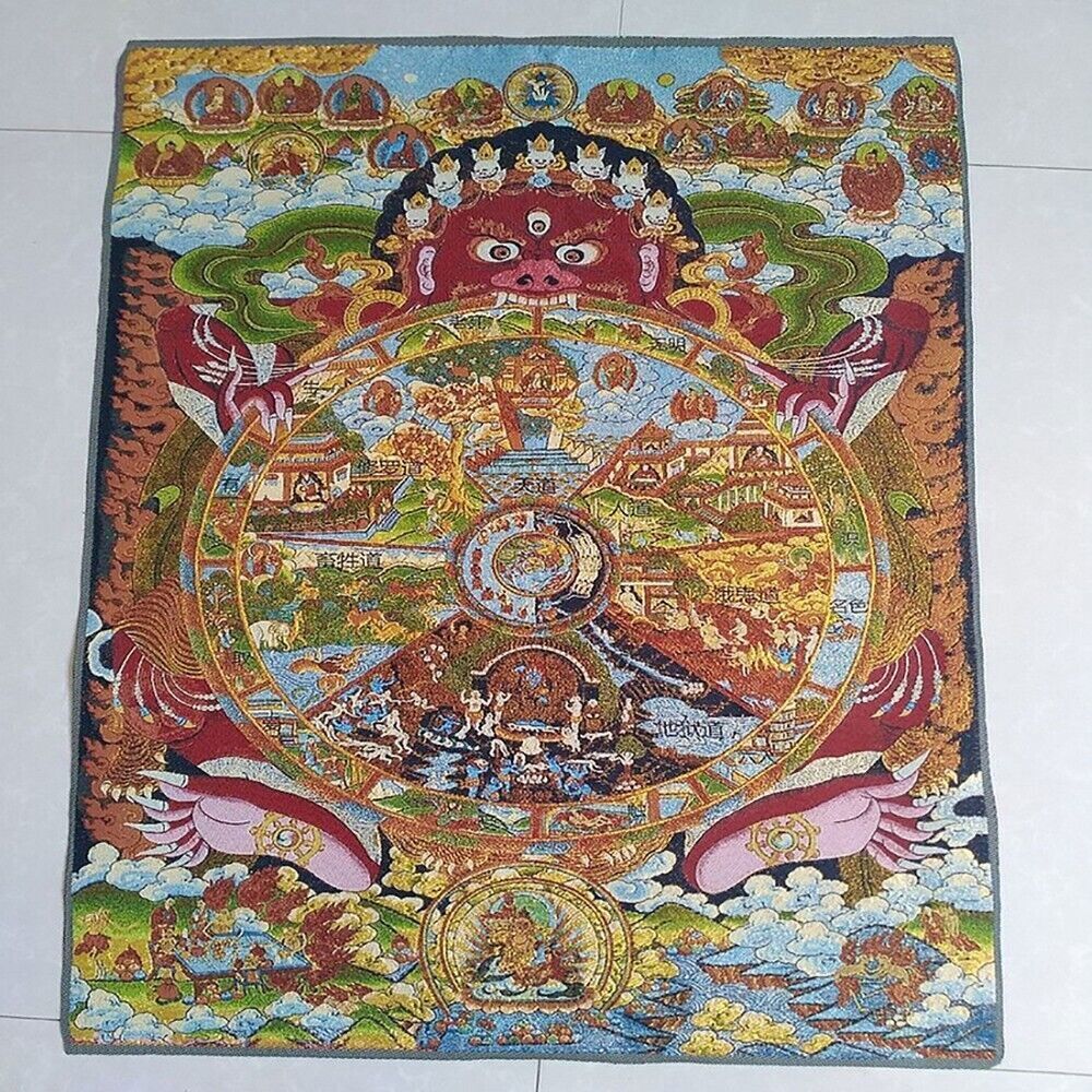 Vintage Home Textiles - Buddhist Guardian Silk Painting Home Buddhist